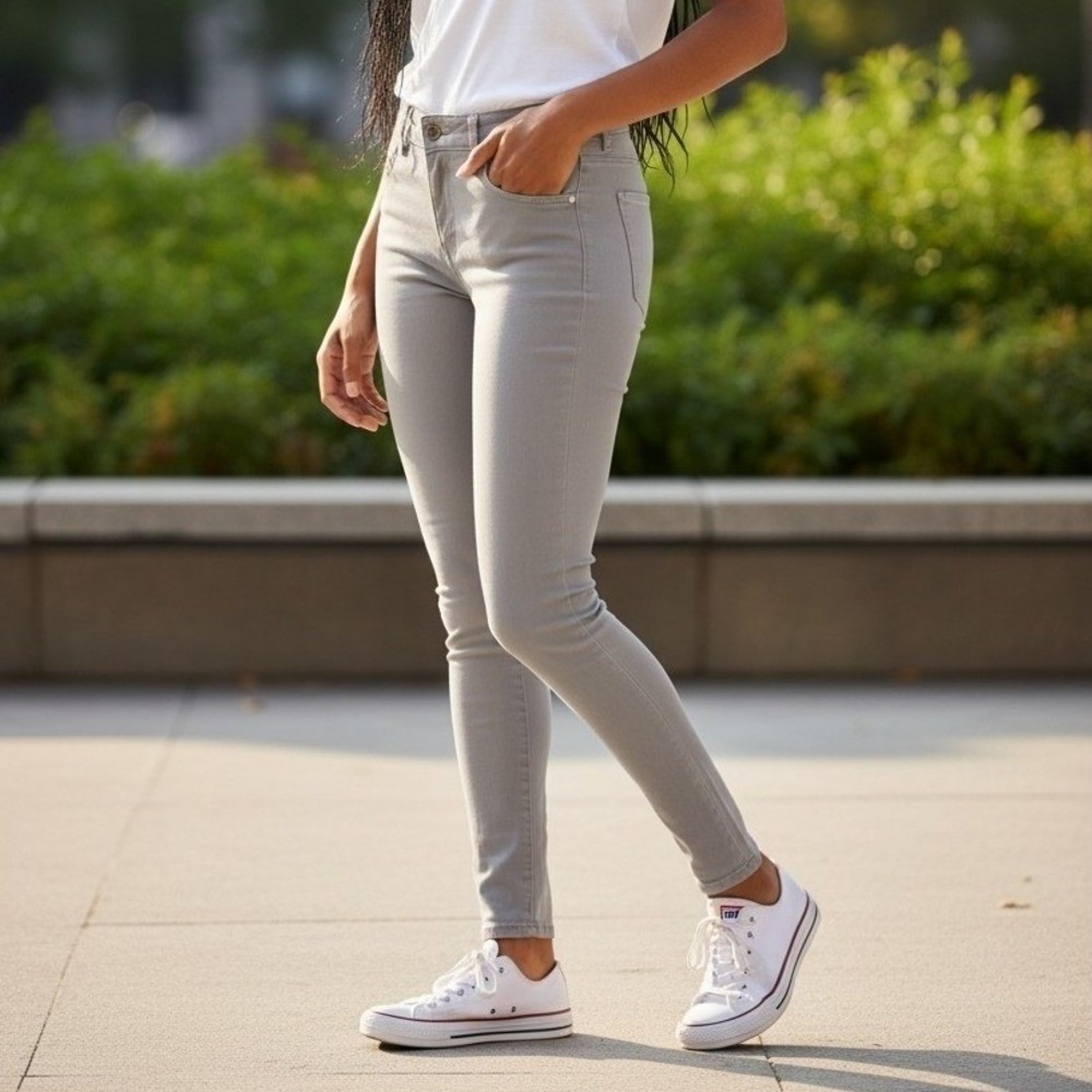 Foxcroft NYC Womens Light Grey Pull On Skinny Jeans Size 8 Stretch Denim Pants